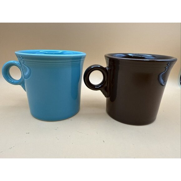 Fiestaware Coffee Cups Brown & Turquoise Fiesta USA  Mugs Homer Laughlin Set 2 - Picture 1 of 10